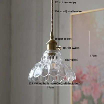 Clear glass decorbites led pendant light with fluted petal design and brass copper socket for modern interiors