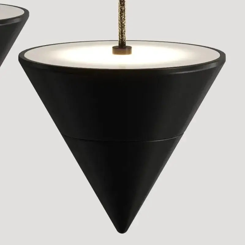 Black conical DecorBites LED pendant light with matte finish and warm glow for modern home decor chandelier