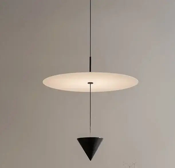 Minimalist DecorBites LED pendant lights with frosted white circular shade and sleek black conical element for modern decor