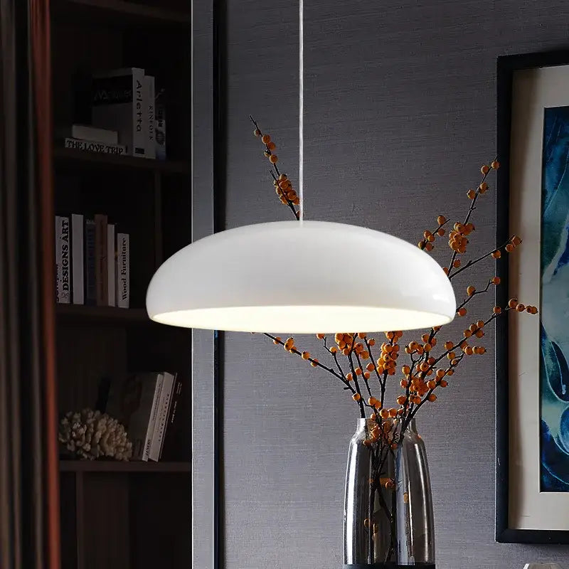 A sleek white dome-shaped decorbites led pendant light ideal for luxury living dining kitchen and restaurant spaces