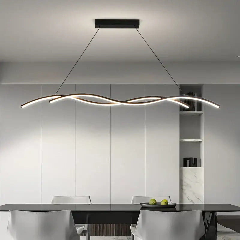 Modern black decorbites led pendant lights with sleek wave-like design and integrated led lighting for indoor decor