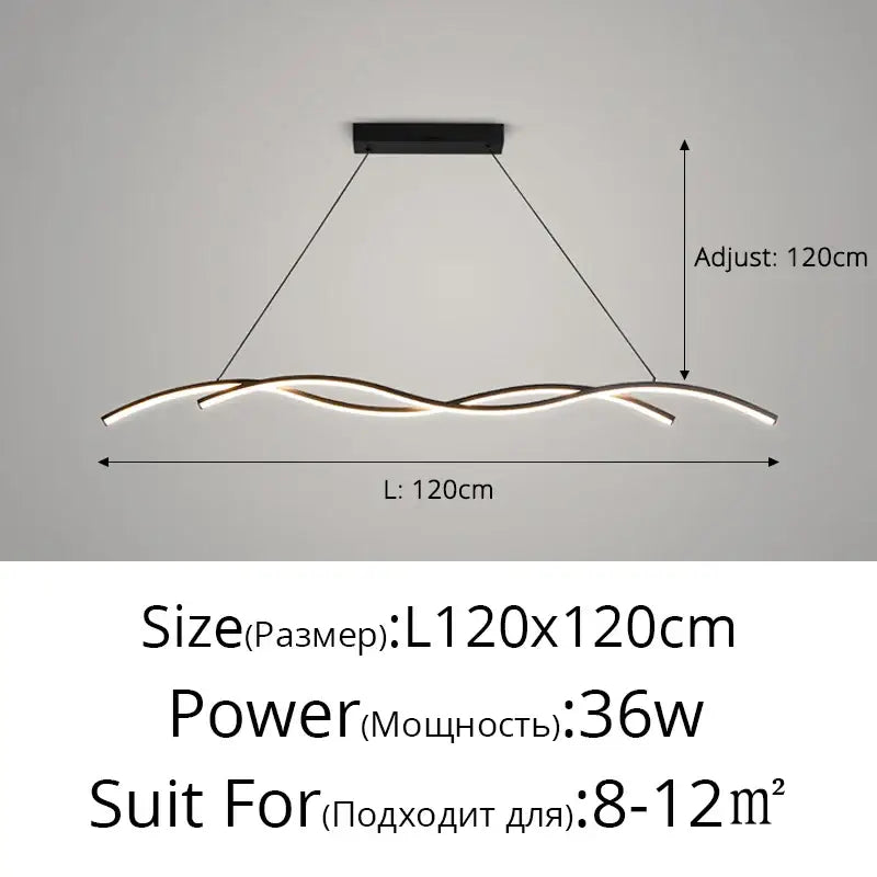 Modern black decorbites led pendant lights with sleek wave-like led design and adjustable length for indoor lighting