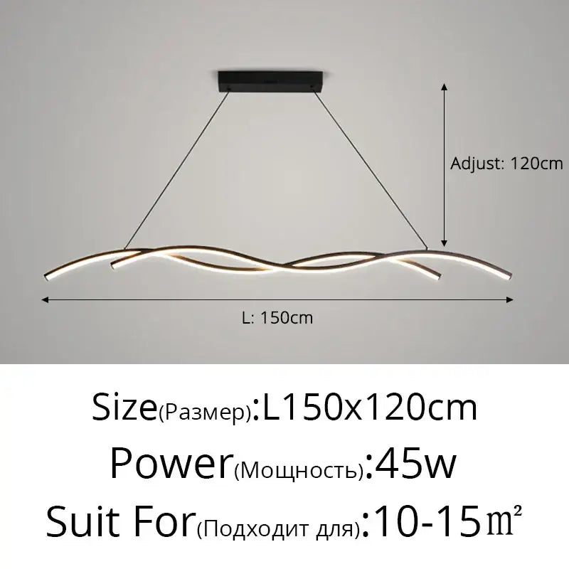 Modern black decorbites led pendant lights with sleek wave-like design and adjustable length for indoor lighting