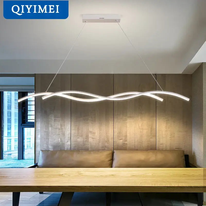 Modern white decorbites led pendant lights with sleek wavy design and minimalist rectangular ceiling mount for indoor lighting