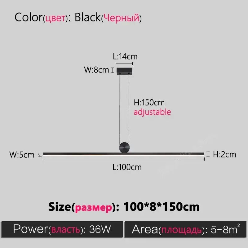 Black modern chandelier decorbites led pendant with sleek adjustable aluminum acrylic design for office and restaurant use