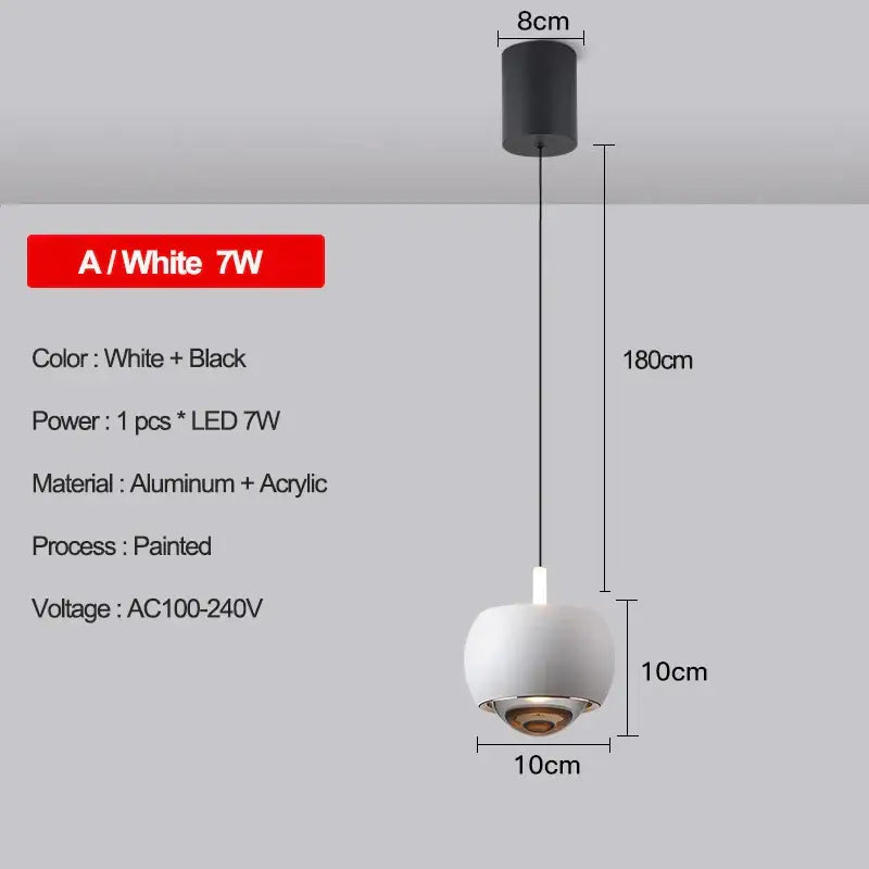 Decorbites led pendant light with sleek white and black spherical acrylic shade and aluminum ceiling mount for modern spaces