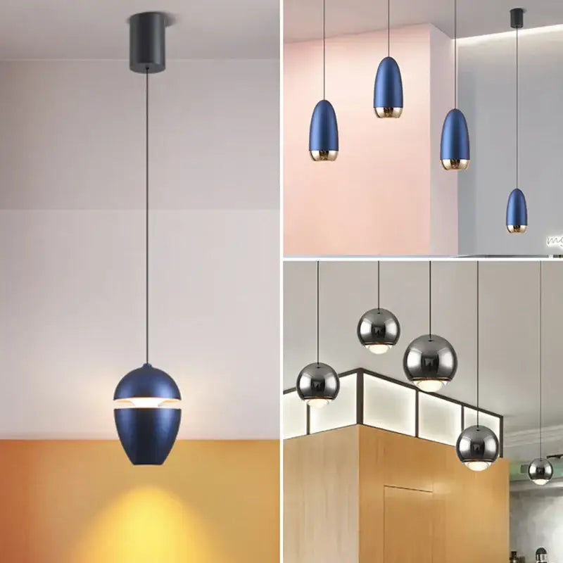 Modern decorbites led pendant lights with sleek blue and metallic spheres and polished gold accents for bedroom and kitchen use