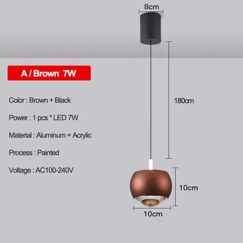 Brown and black painted aluminum and acrylic decorbites led pendant light with 7w led bulb for modern interiors