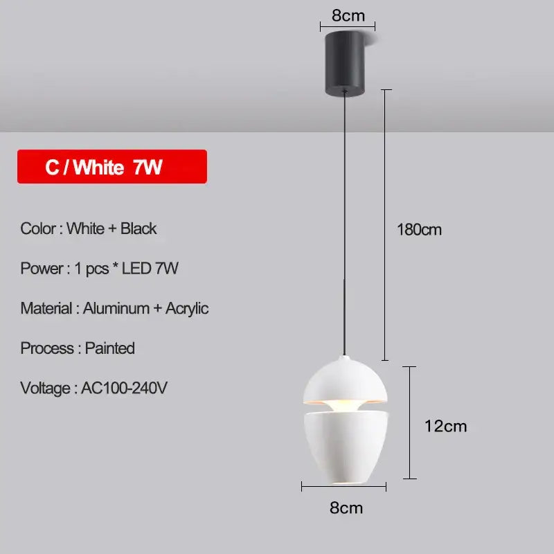A sleek white and black decorbites led pendant with aluminum and acrylic construction for modern living spaces