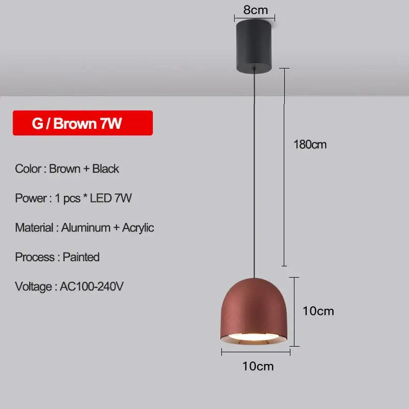 Brown and black painted aluminum and acrylic decorbites led pendant light with 7w led bulb for bedroom and kitchen