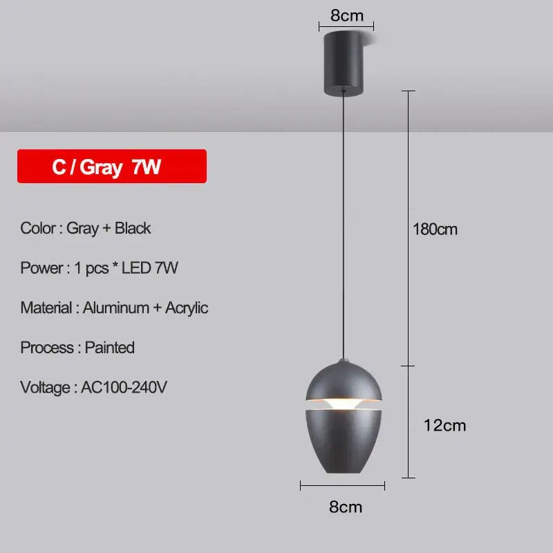 Gray and black painted aluminum and acrylic decorbites led pendant light with sleek modern design for bedroom kitchen bathroom