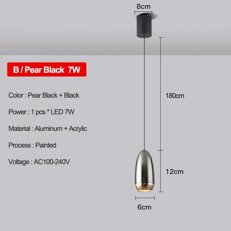 Pear black 7w led pendant light with sleek teardrop acrylic and aluminum body decorbites led pendant for modern decor