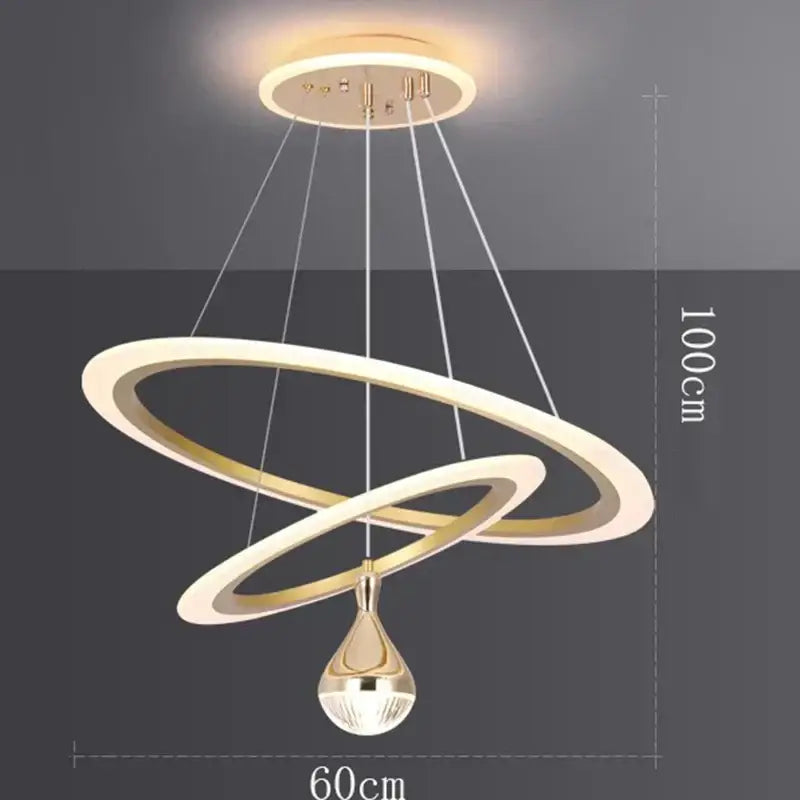 Modern gold and white double-ring led pendant light with teardrop design by DecorBites led pendant lights for living room decor