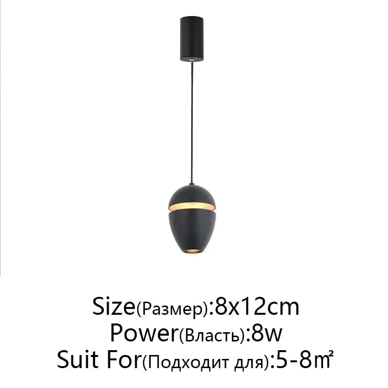 Black decorbites led pendant lights with teardrop shade and gold bands for modern bedside and bar lighting
