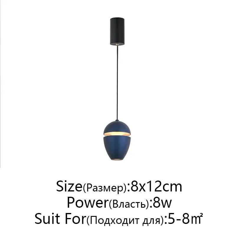 Modern navy blue decorbites led pendant light with sleek minimalist design and black cylindrical ceiling mount for bedside use