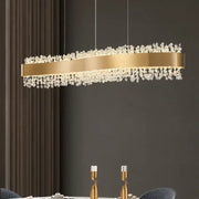 Decorbites led pendant gold-toned rectangular chandelier with cascading clear crystal droplets for modern pendant lights