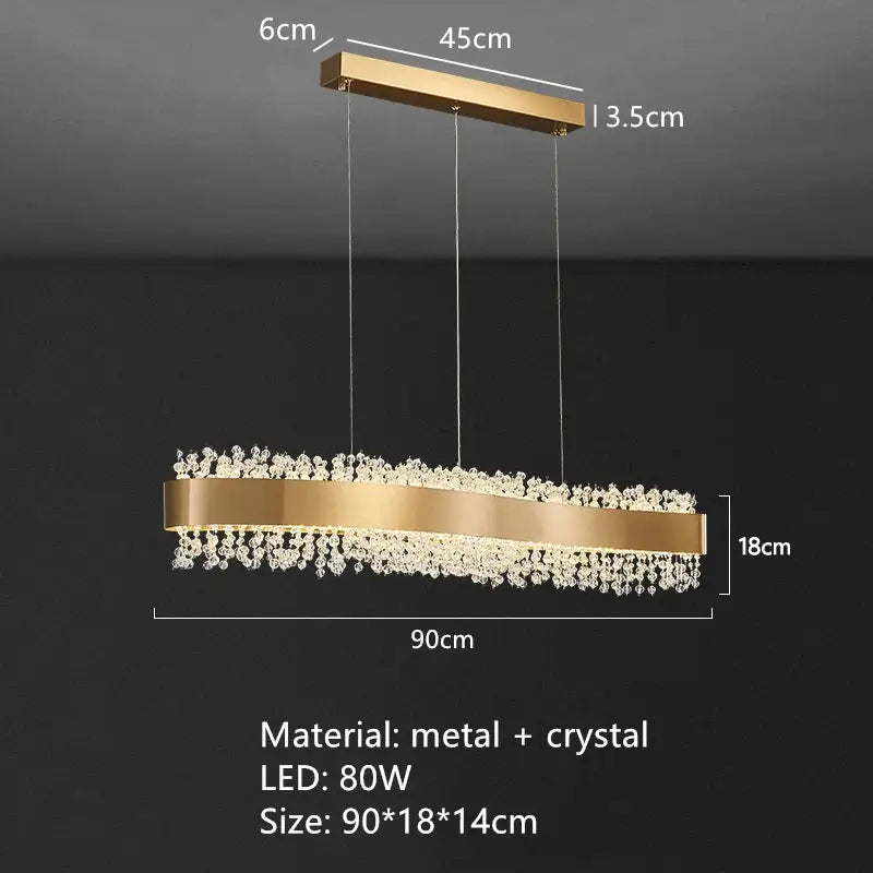 Gold-toned DecorBites LED pendant lights with metallic frame and cascading crystal droplets for modern interiors