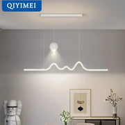 Modern white DecorBites LED pendant lights with wave-shaped design and spherical bulb for dining kitchen island decor