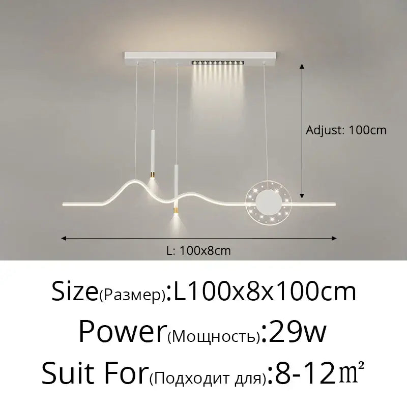 Modern white LED pendant lights by DecorBites featuring a sleek wave design with circular accent light for dining areas
