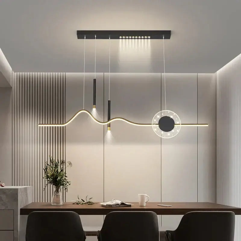 Modern minimalist decorbites led pendant lights with black rectangular fixture gold accents and warm white led pendant lights
