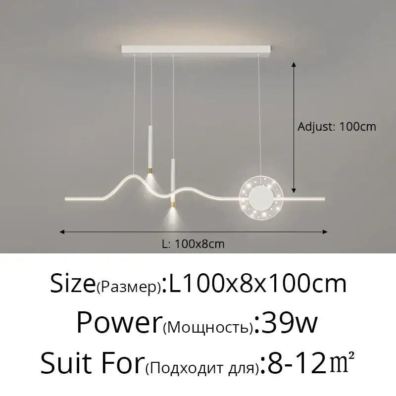Modern white decorbites led pendant lights with sleek wave-like design and circular accent for dining kitchen island decor