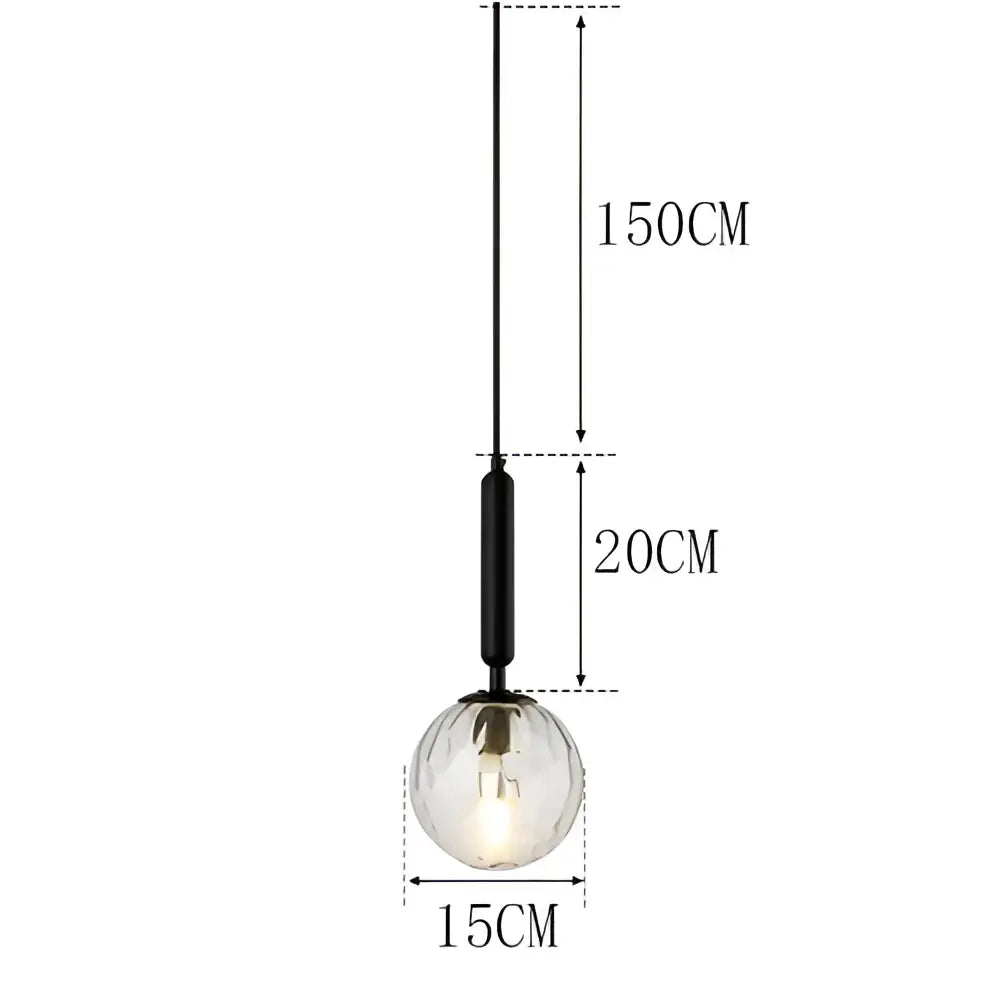 Black DecorBites LED pendant lights with clear faceted glass globe and 150cm hanging length for dining room and bar