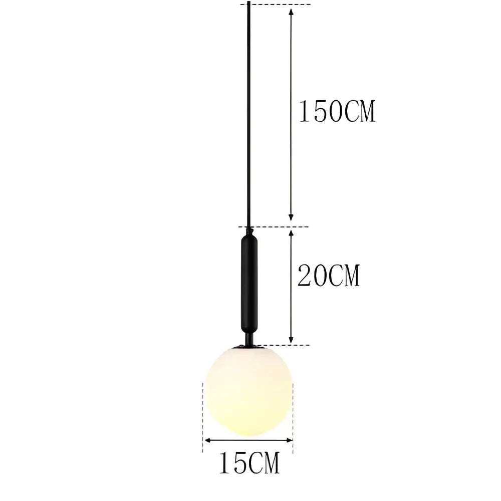 Black spherical decorbites led pendant light with frosted glass globe and metal rod for dining room and bar use