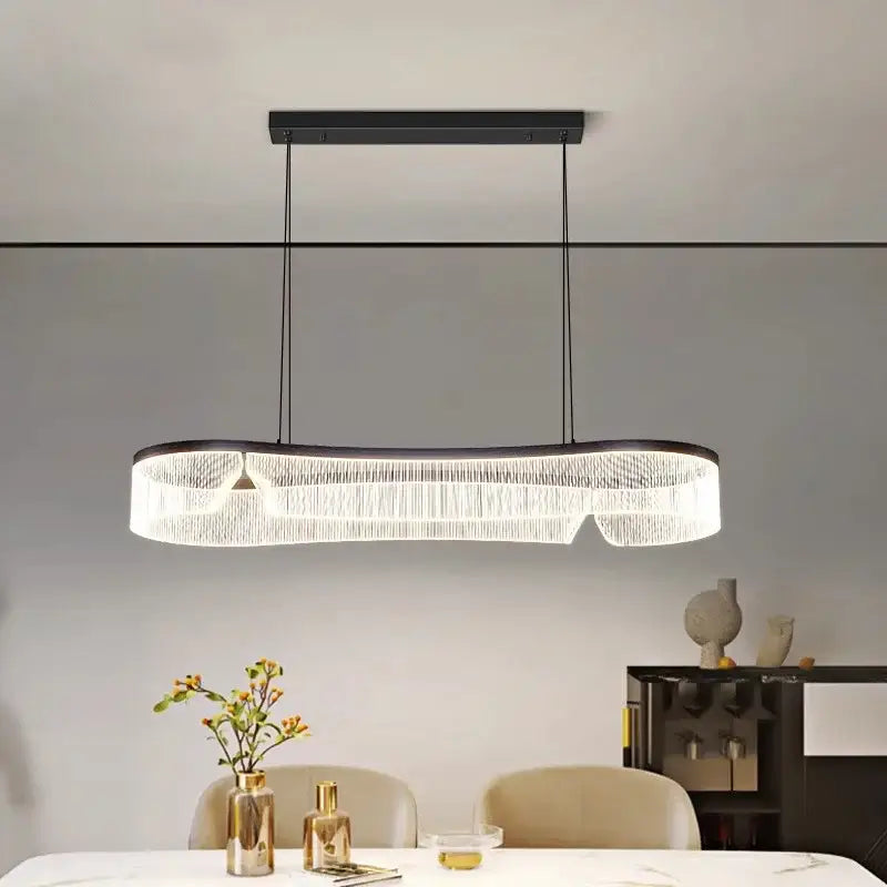 Modern black-framed decorbites led pendant lights feature clear crystal strands with warm white illumination for indoor use