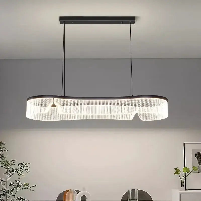 Modern black-framed DecorBites LED pendant lights with faceted crystal strands for elegant indoor lighting chandeliers
