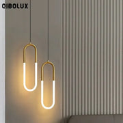 Gold-toned u-shaped decorbites led pendant lights with illuminated white led tubes for modern indoor lighting