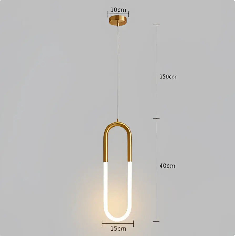 Gold-toned u-shaped decorbites led pendant light with glowing white led strip for modern indoor lighting