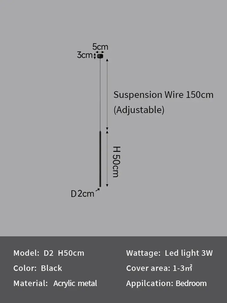 Black acrylic metal suspension wire 150cm adjustable diameter 2cm height 50cm for decorbites led pendant lights