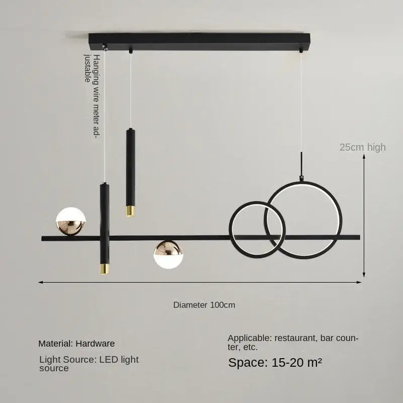 Modern black and gold geometric decorbites led pendant light with circular elements ideal for kitchen and dining spaces