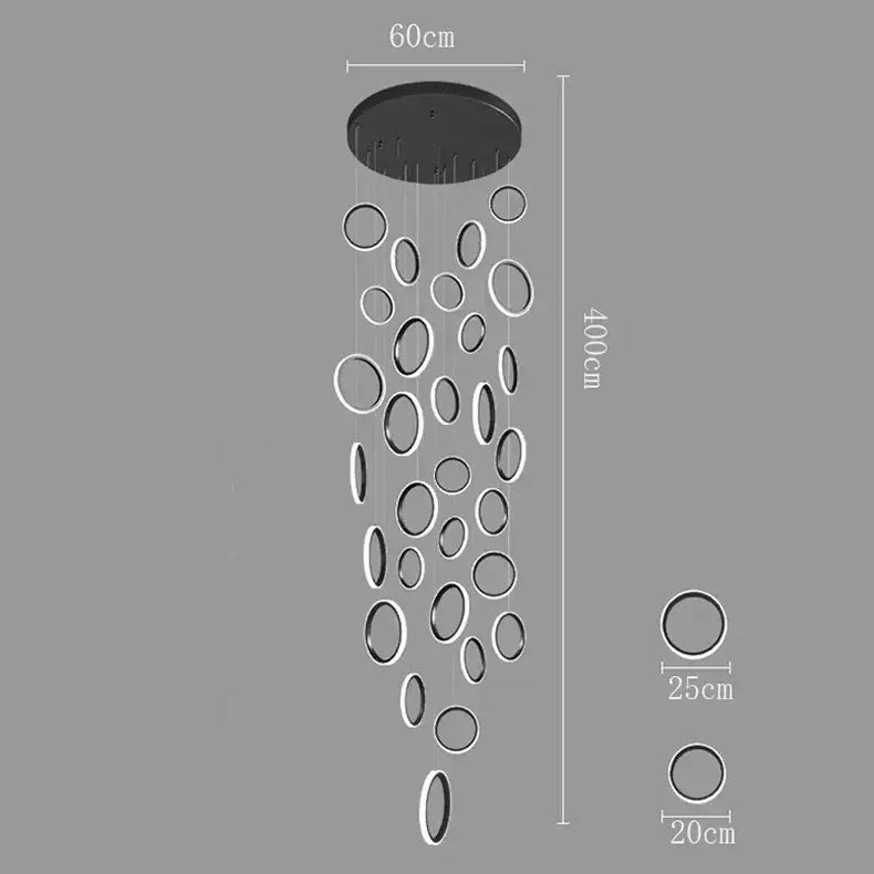 DecorBites™ modern black and white led pendant lights with circular rings suspended from 60cm ceiling mount for living room