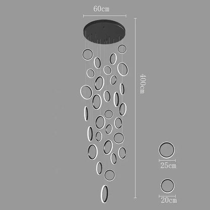 DecorBites™ modern black and white led pendant lights with circular rings suspended from 60cm ceiling mount for living room