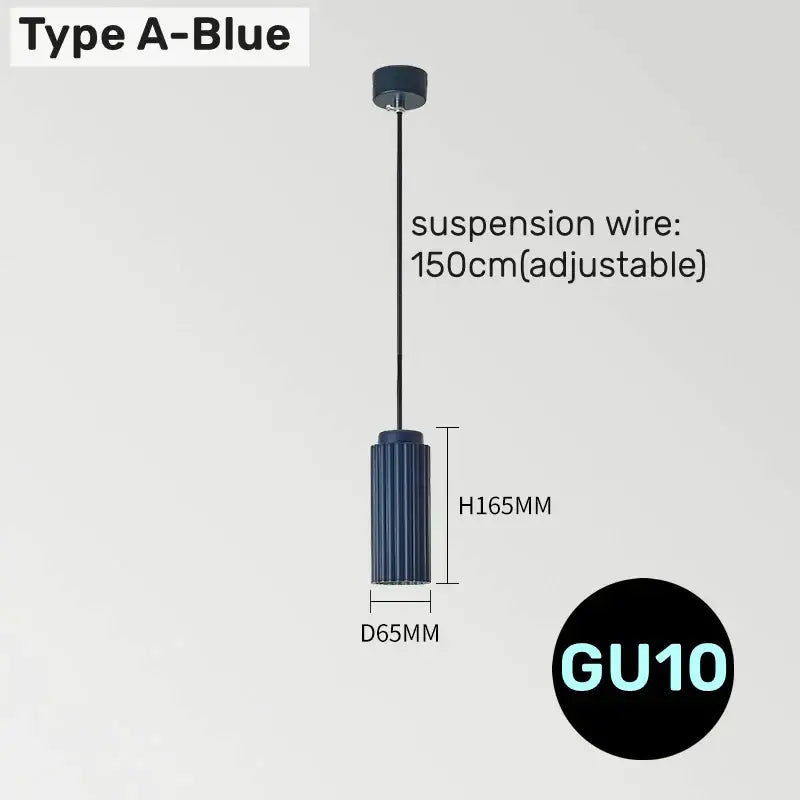 Decorbites™ blue ribbed cylindrical led pendant light with adjustable suspension wire for modern interiors
