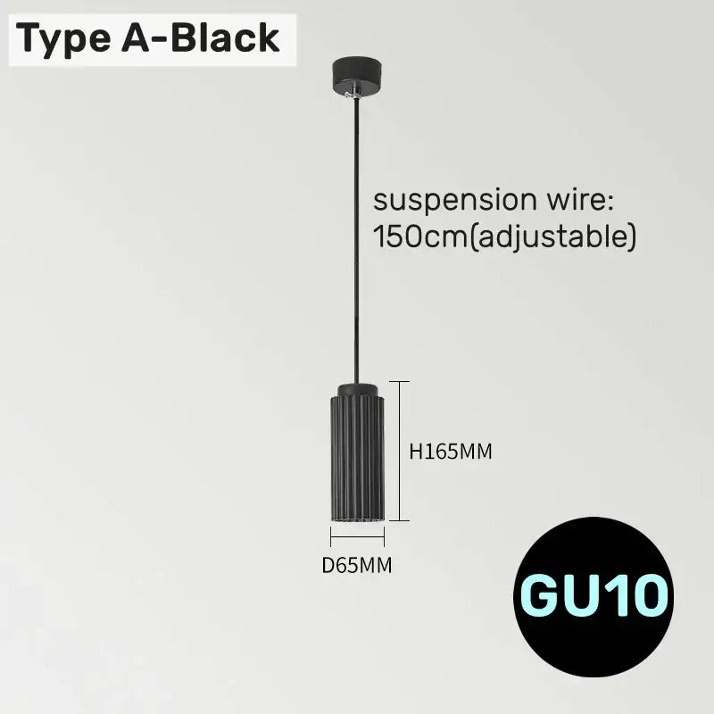 Black ribbed cylindrical led pendant light with adjustable suspension wire from decorbites for modern interiors