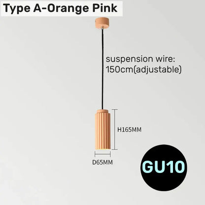 DecorBites™ orange pink cylindrical led pendant light with fluted texture and wooden finish for modern interiors