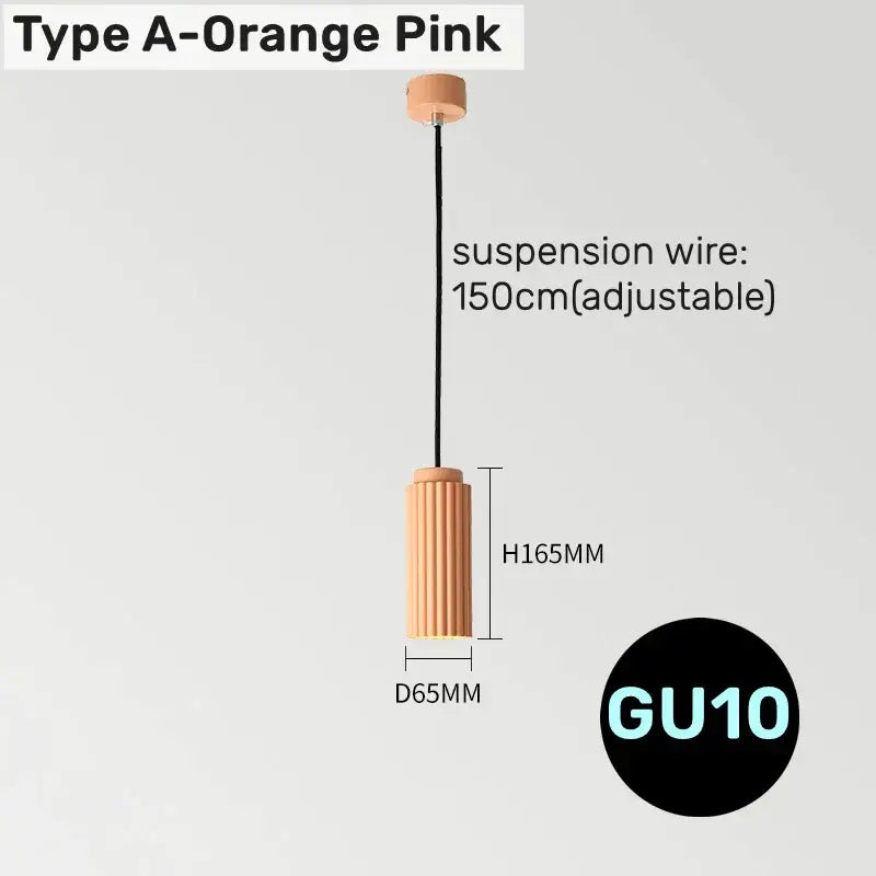 DecorBites™ orange pink cylindrical led pendant light with fluted texture and wooden finish for modern interiors