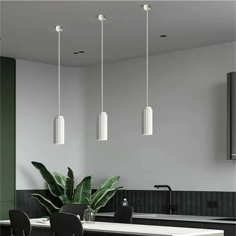 Decorbites™ led pendant lights feature three modern white vertical fluted pendant lights for bedroom and kitchen use