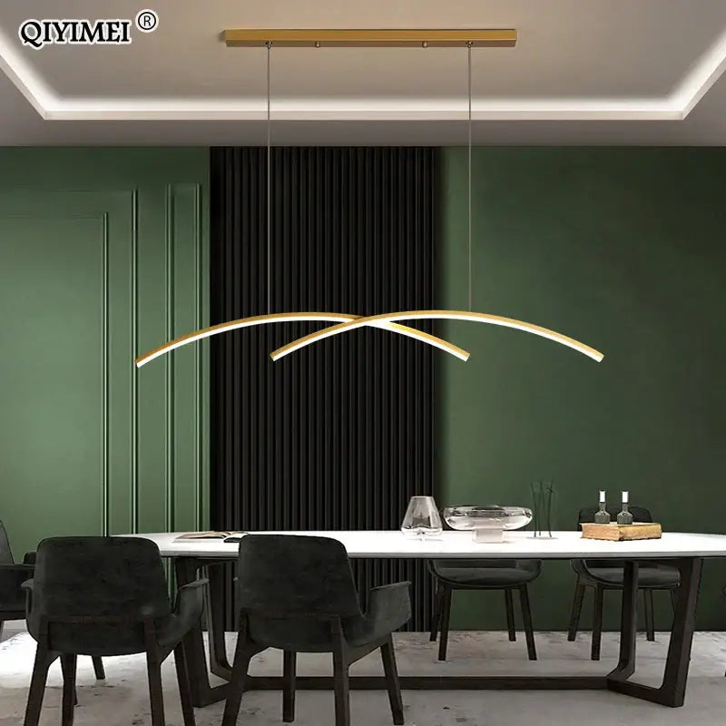 Gold-toned modern decorbites led pendant lights with sleek curved arms and minimalist design for living room and kitchen