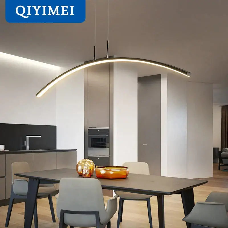 Modern arched decorbites led pendant light with sleek metallic frame and warm led illumination for living spaces