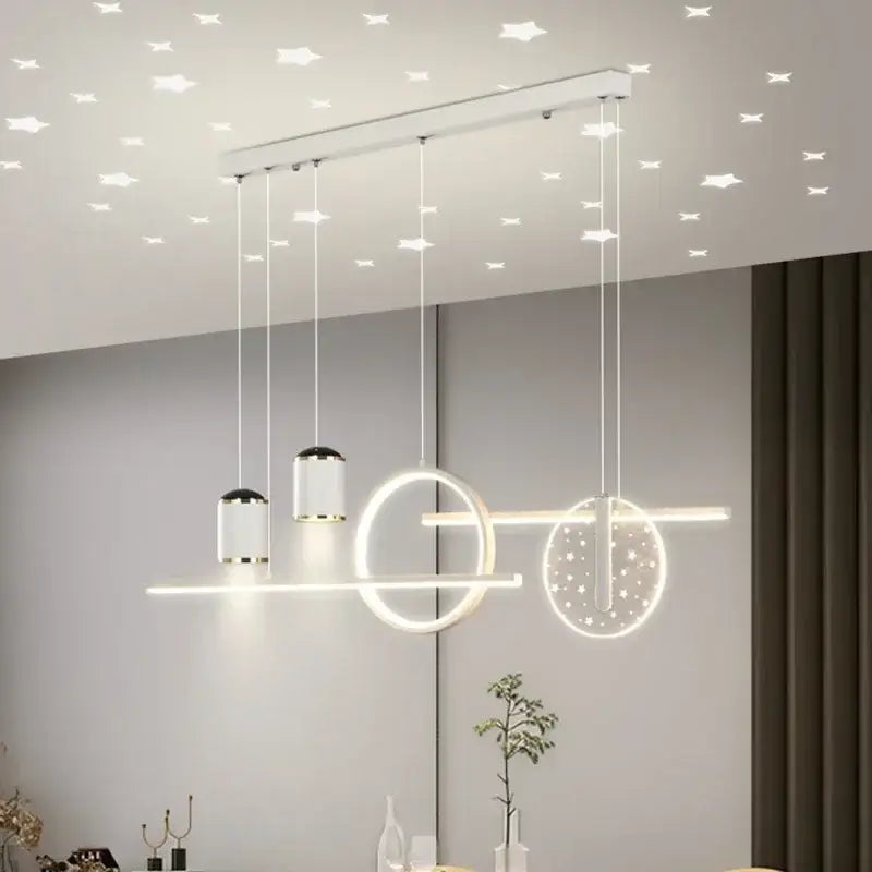 Modern white decorbites led pendant lights with geometric circular and cylindrical fixtures for home lighting