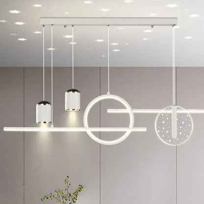 Modern white decorbites led pendant lights with geometric circular and gold-accented cylindrical shades for home living spaces