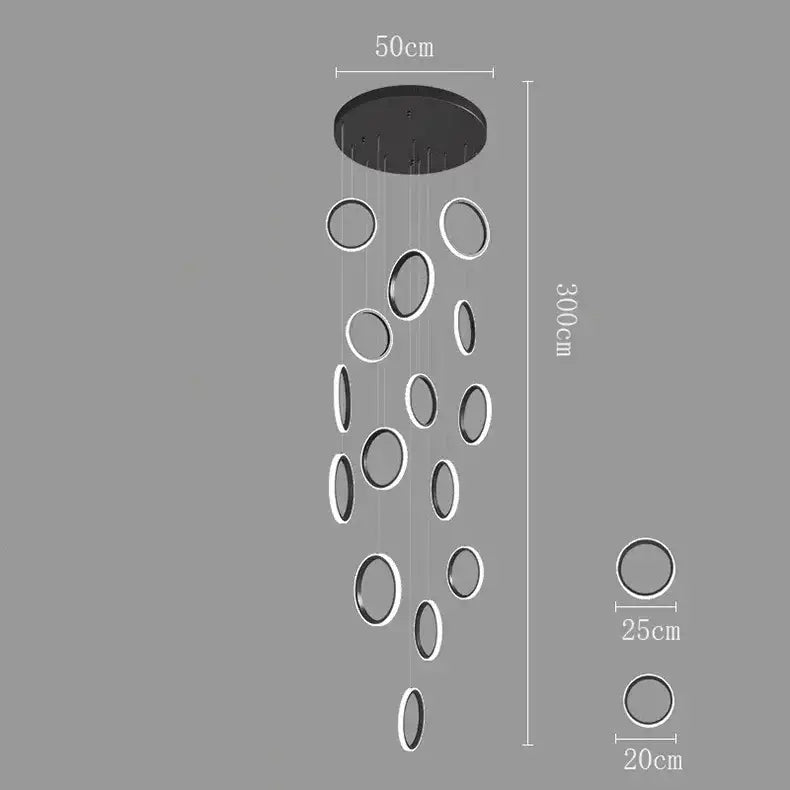 Modern black circular decorbites led pendant lights with multiple hanging rings for living room and dining area lighting