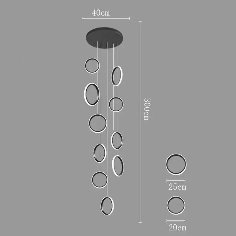 Modern black and white circular decorbites led pendant lights with varying ring sizes for living room or dining area
