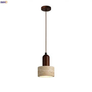 Decorbites led pendant lights featuring a dark brown wooden top and off-white speckled concrete shade for modern spaces