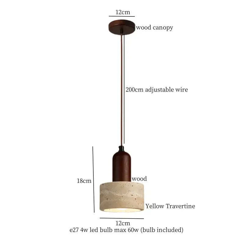DecorBites led pendant lights featuring a rustic dark wood canopy and yellow travertine stone shade for modern interiors