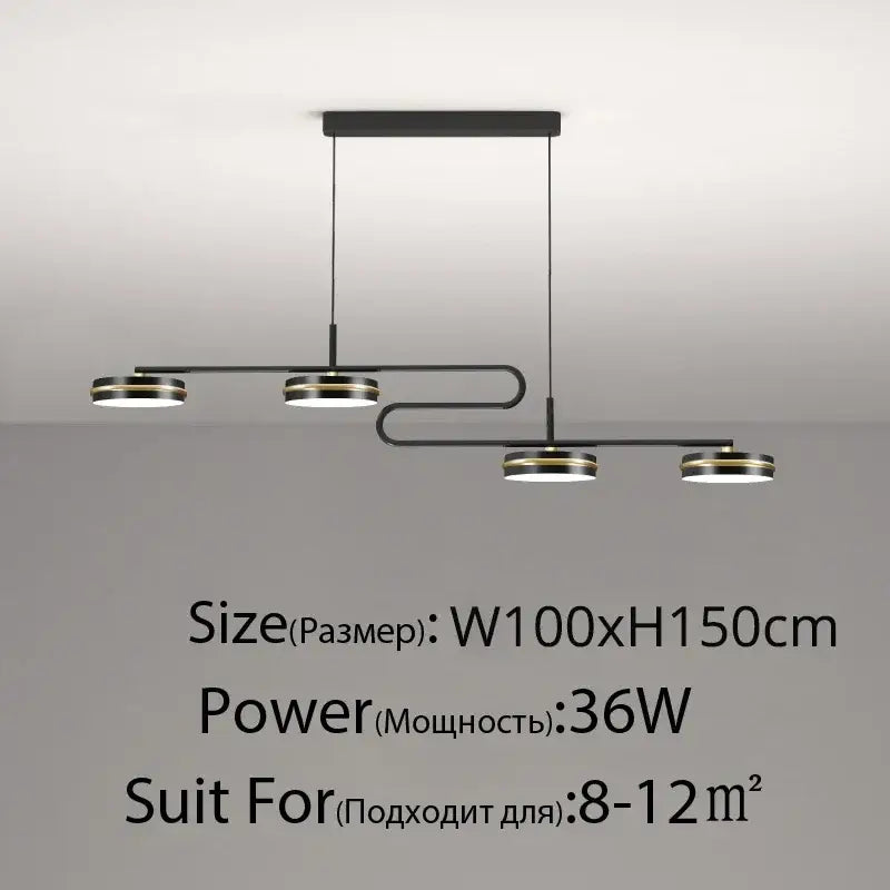 Modern black and gold decorbites led pendant lights with sleek curved metal arms and four circular led lamps for home décor