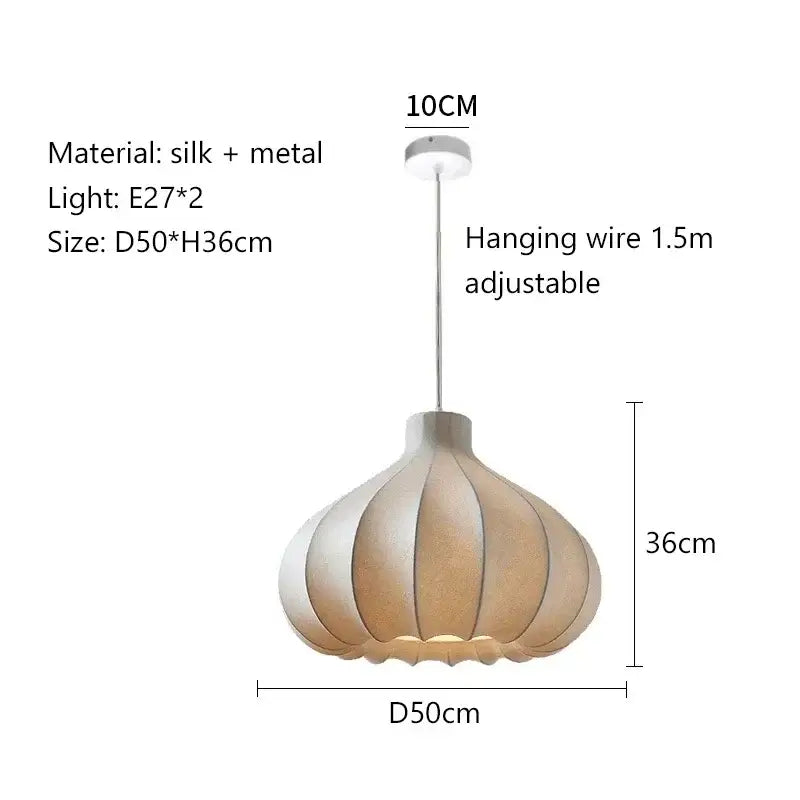 A beige silk and metal decorbites led pendant light with a fluted lantern design for elegant home lighting